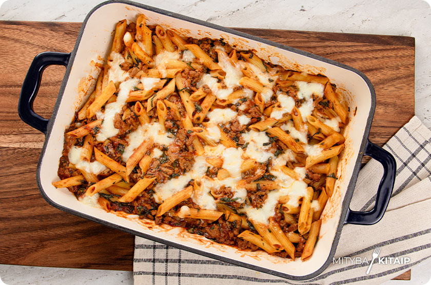 Makaronų apkepo recepto viršelis.